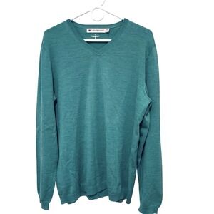 Untouched World Aqua New Zealand Wool V Neck Sweater L  Sustainable Preppy